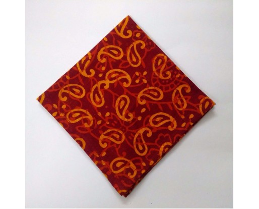 ORANGE on RED - BLOCK PRINT Tribal - Pure Cotton Pocket Square Handkerchief Hanky - Men Women Unisex - 12"